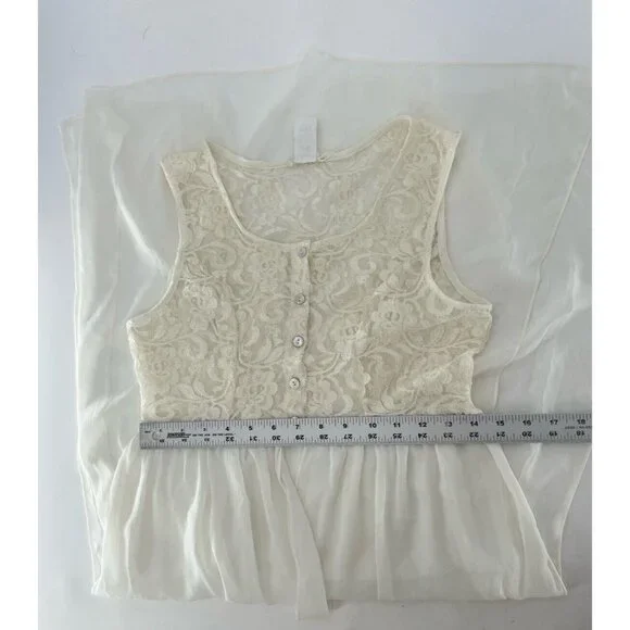 Nicolette Ivory Lace Sheer Bodice Dress Size L Slits Flowy, Fairycore, Flaw - Picture 13 of 13